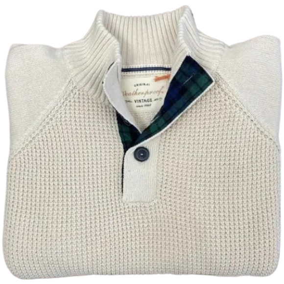 Weatherproof Vintage Men's Medium Sweater Raglan Shaker Stitch Mock Neck Ecru - Picture 1 of 11